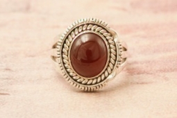 Artie Yellowhorse Genuine Carnelian Sterling Silver Navajo Ring
